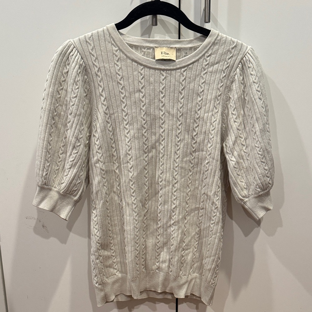 Elie Tahari Cream Cable Knit Long Sleeve Top
